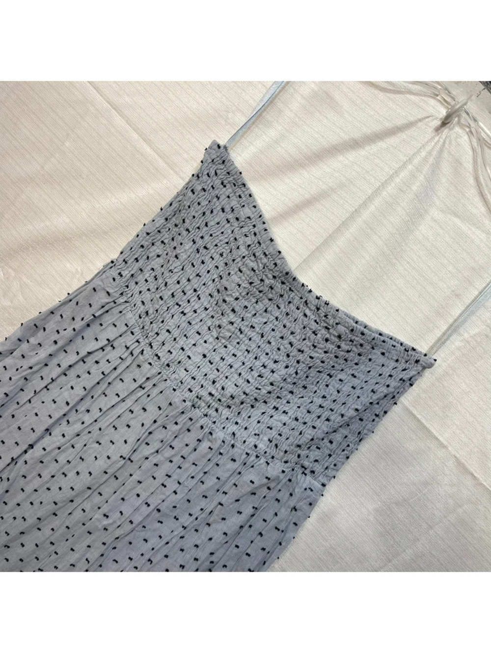 Sim & Sam Light Blue Cotton Smocked Maxi Dress with Black Dot Pattern